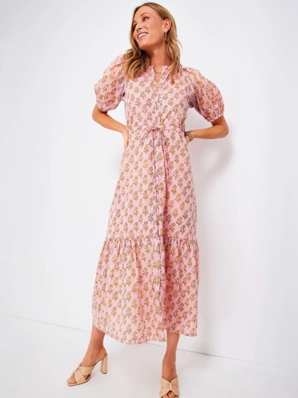 Emerson Fry India Collection Lucy Dress Pink w Marigolds US Large NWOT